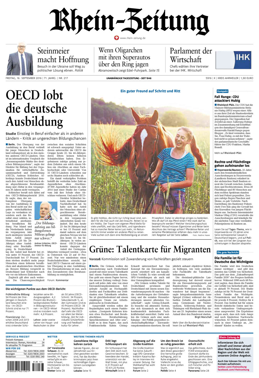 Rhein-Zeitung Kreis Ahrweiler vom Freitag, 16.09.2016