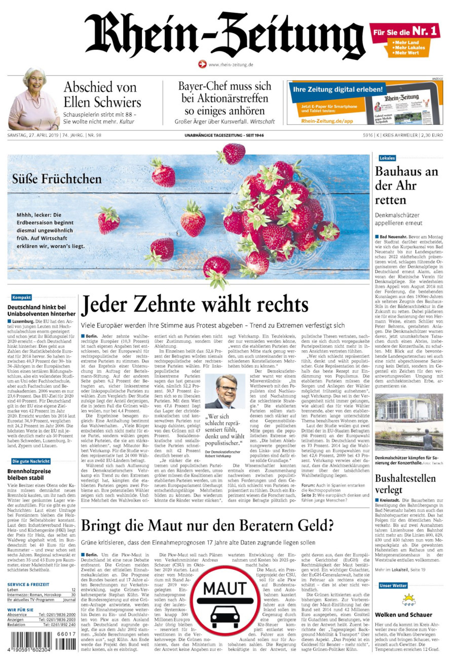 Rhein-Zeitung Kreis Ahrweiler vom Samstag, 27.04.2019