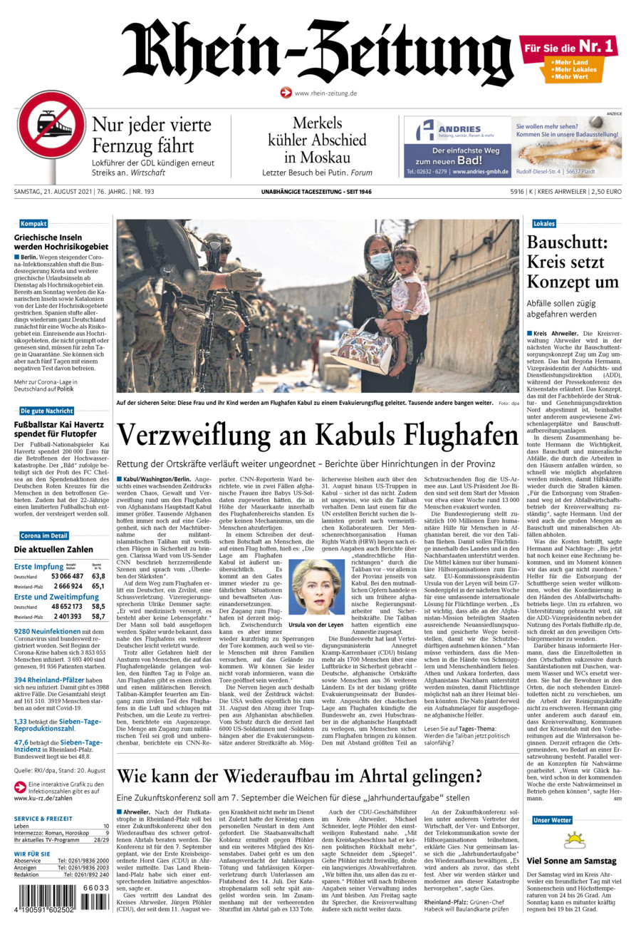 Rhein-Zeitung Kreis Ahrweiler vom Samstag, 21.08.2021
