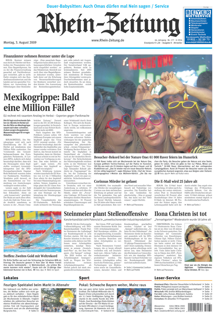 Rhein-Zeitung Kreis Ahrweiler vom Montag, 03.08.2009