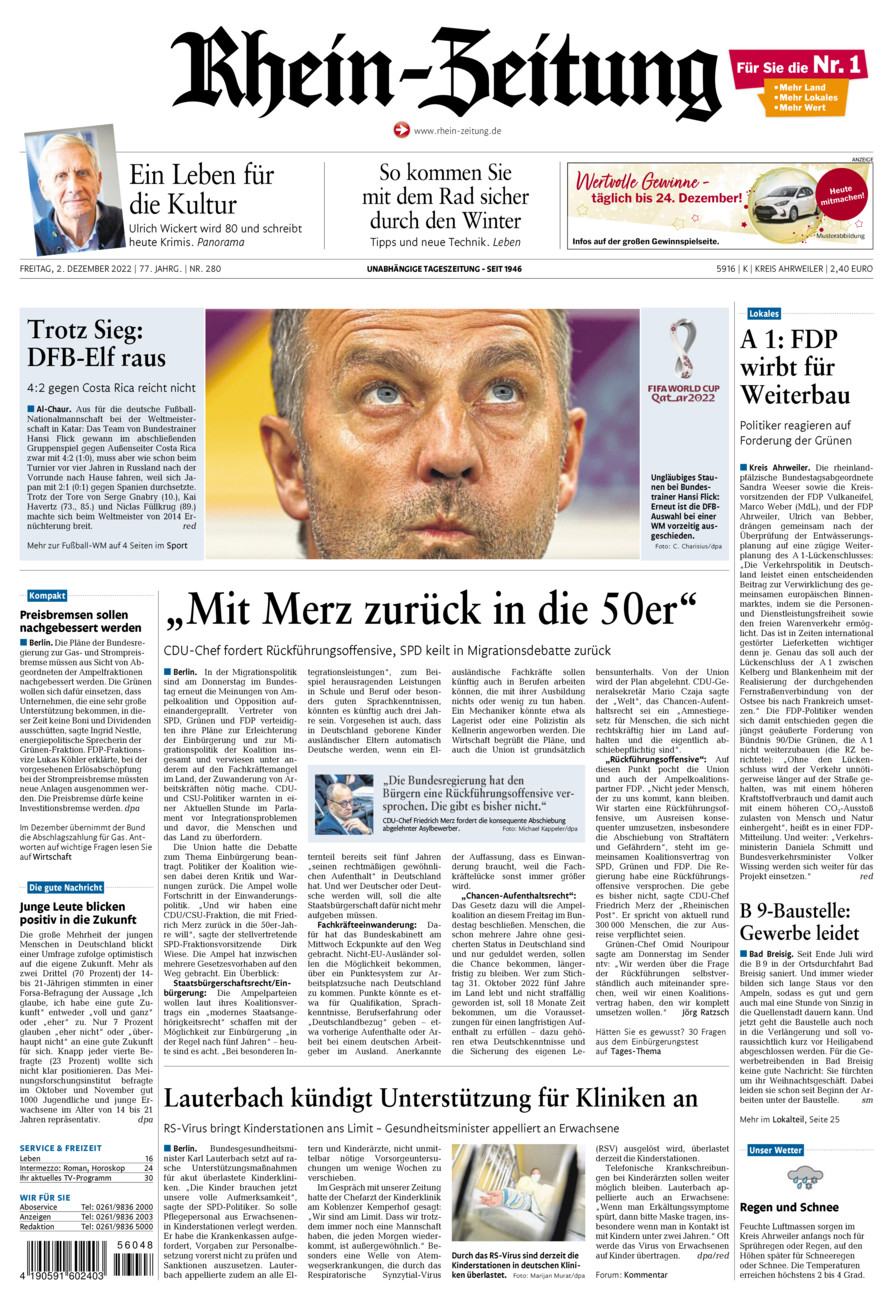Rhein-Zeitung Kreis Ahrweiler vom Freitag, 02.12.2022