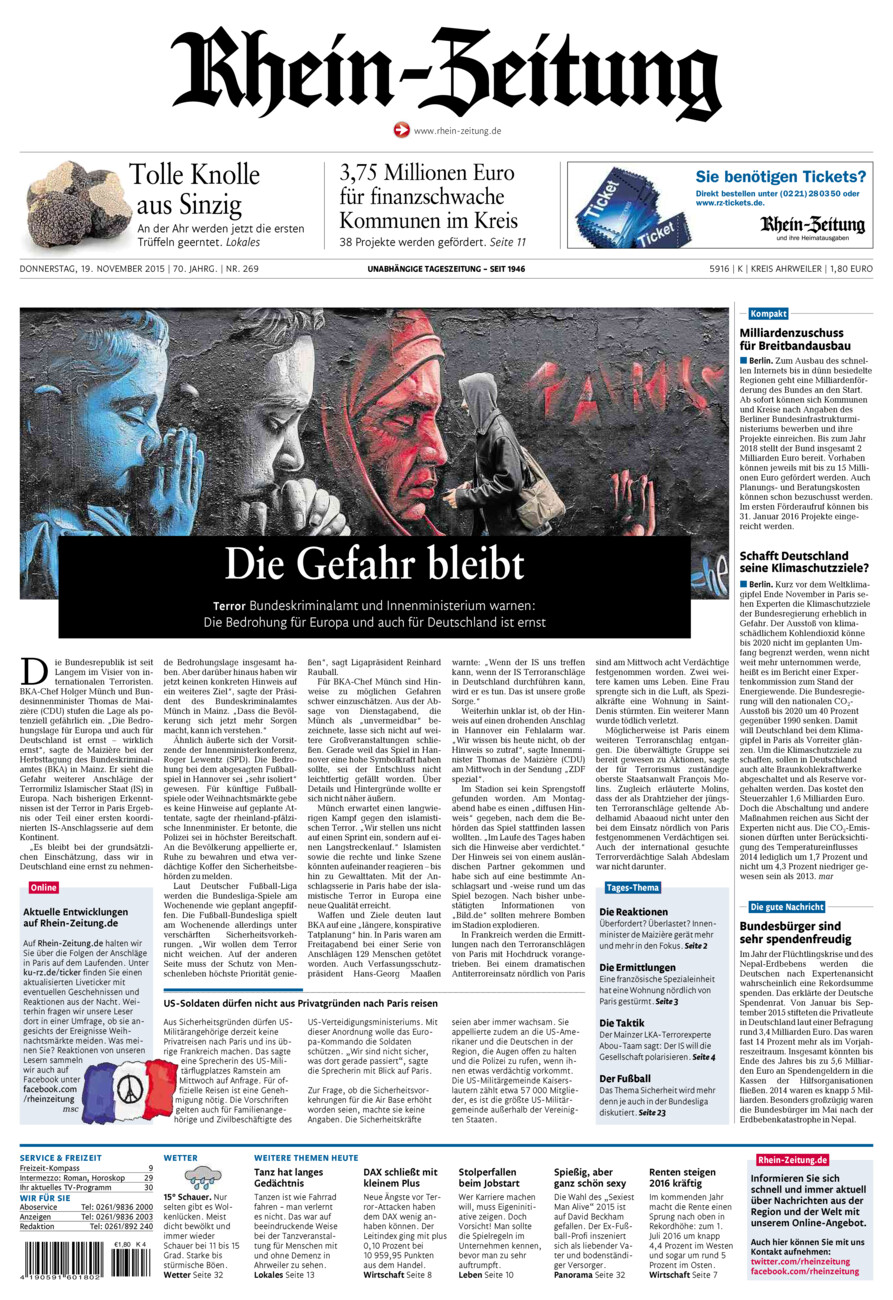 Rhein-Zeitung Kreis Ahrweiler vom Donnerstag, 19.11.2015