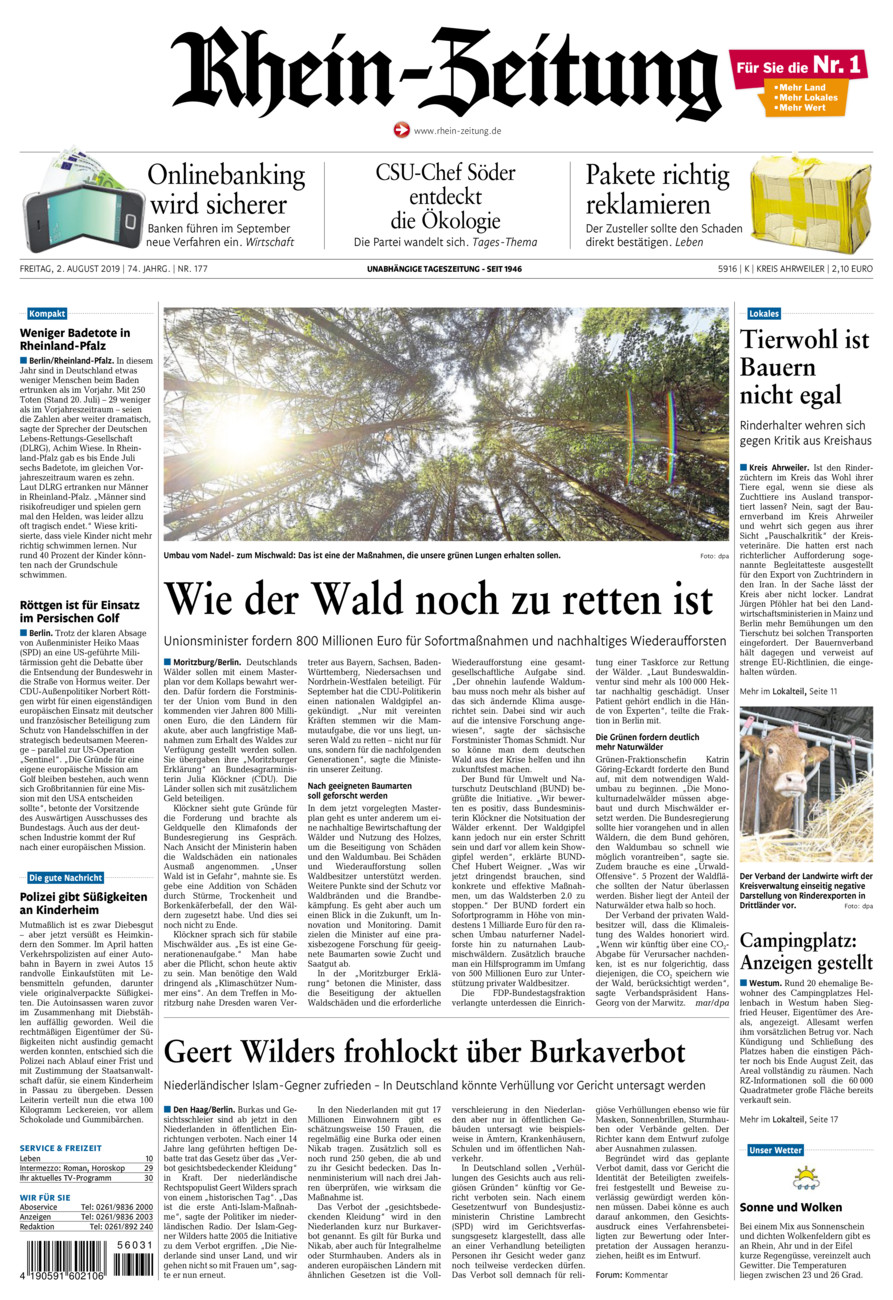 Rhein-Zeitung Kreis Ahrweiler vom Freitag, 02.08.2019