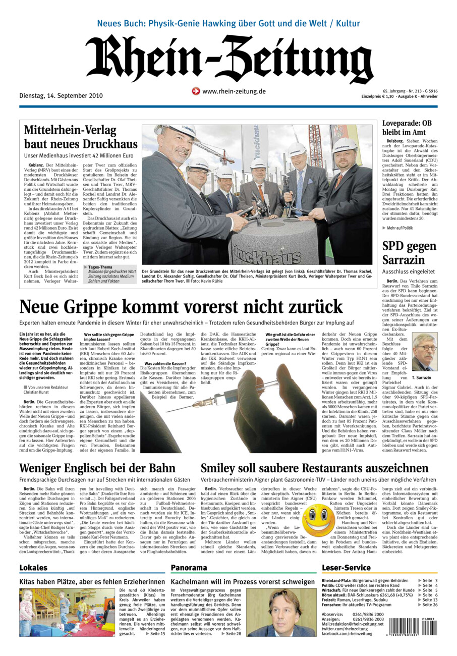Rhein-Zeitung Kreis Ahrweiler vom Dienstag, 14.09.2010