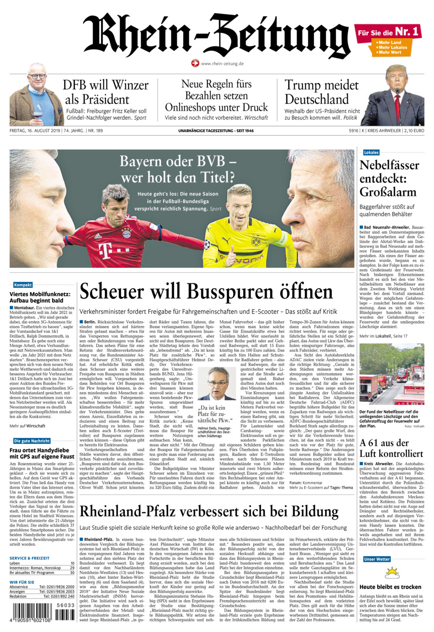 Rhein-Zeitung Kreis Ahrweiler vom Freitag, 16.08.2019