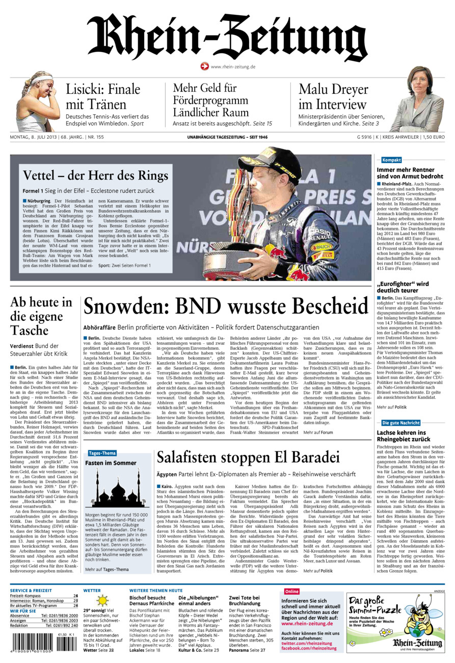 Rhein-Zeitung Kreis Ahrweiler vom Montag, 08.07.2013