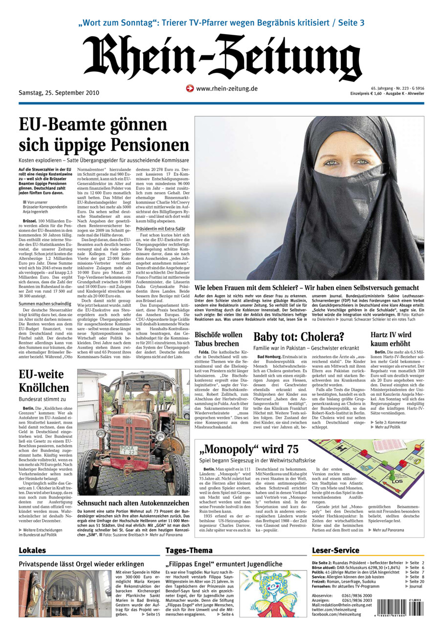 Rhein-Zeitung Kreis Ahrweiler vom Samstag, 25.09.2010
