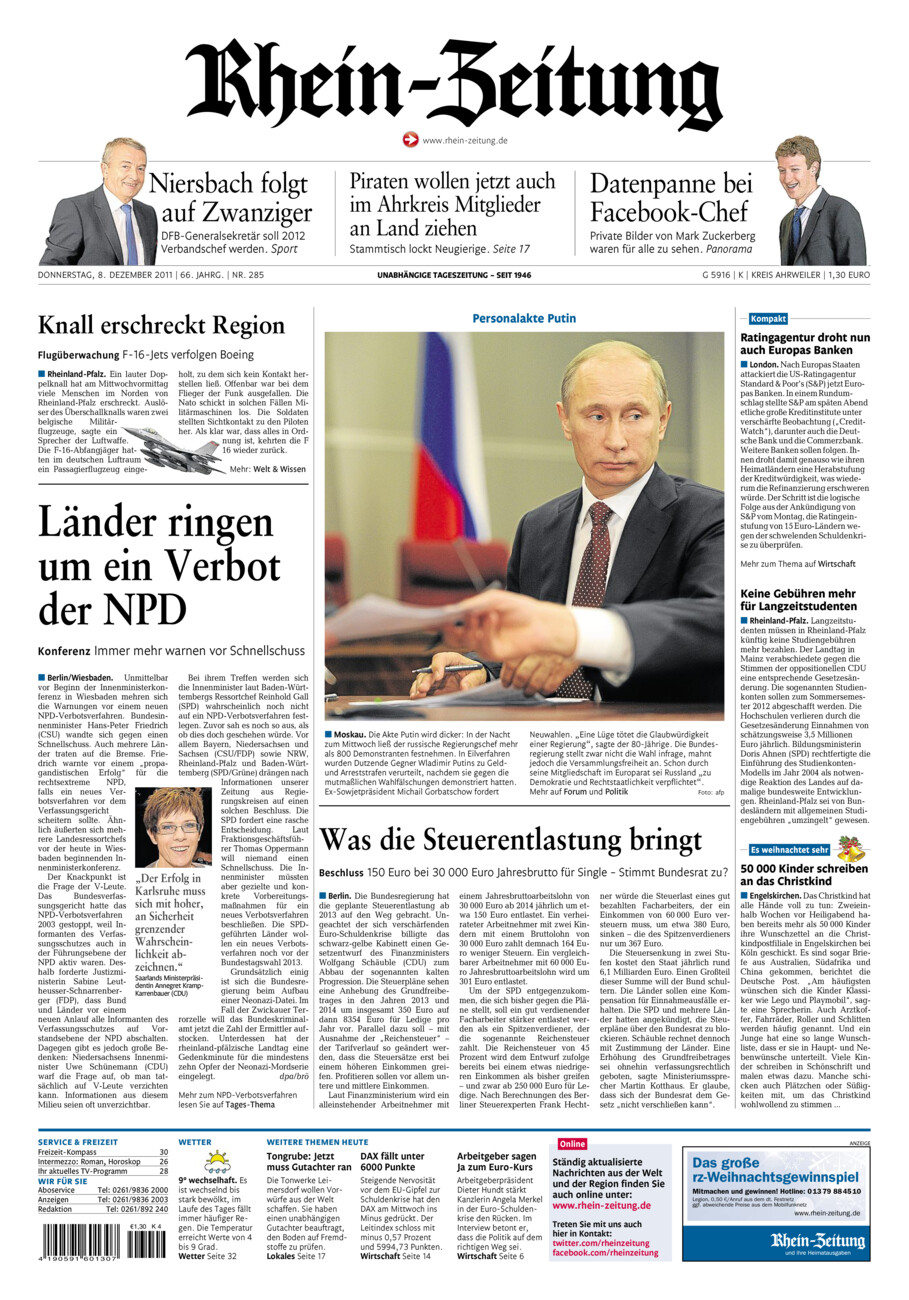 Rhein-Zeitung Kreis Ahrweiler vom Donnerstag, 08.12.2011