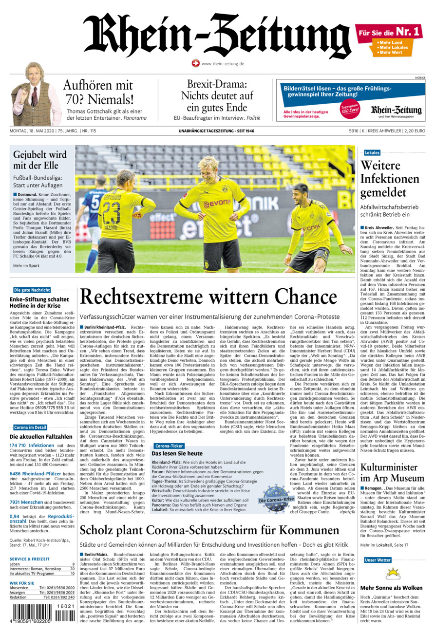 Rhein-Zeitung Kreis Ahrweiler vom Montag, 18.05.2020