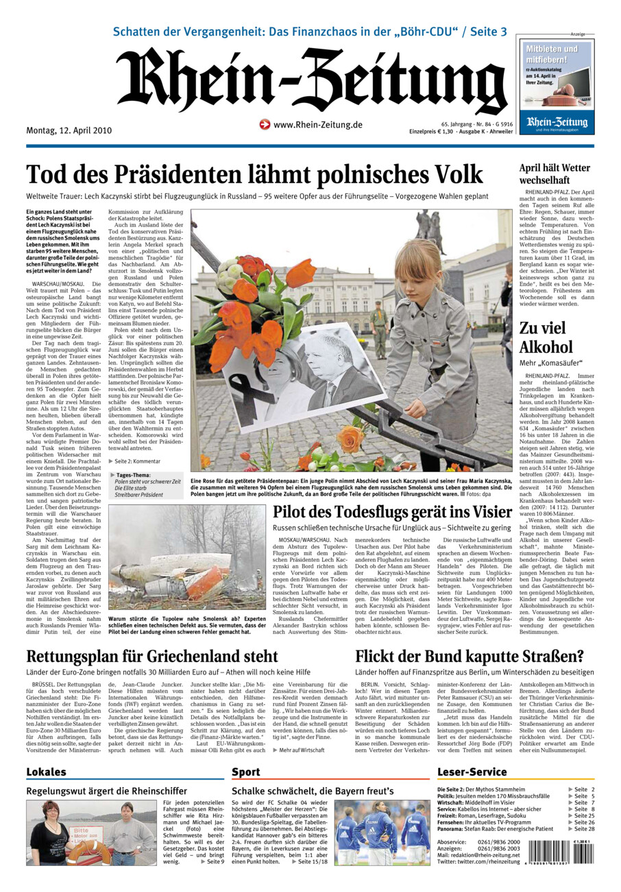 Rhein-Zeitung Kreis Ahrweiler vom Montag, 12.04.2010