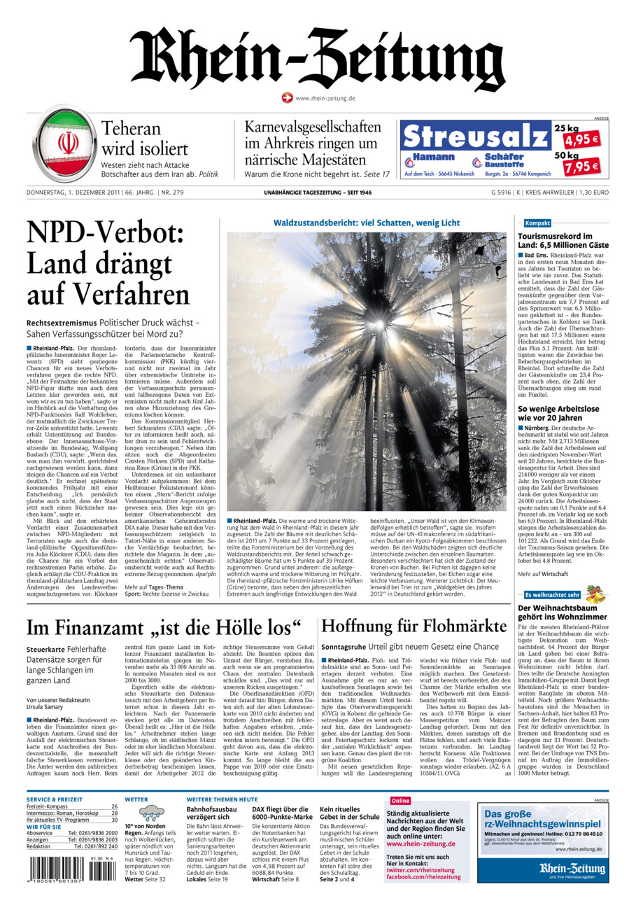 Rhein-Zeitung Kreis Ahrweiler vom Donnerstag, 01.12.2011