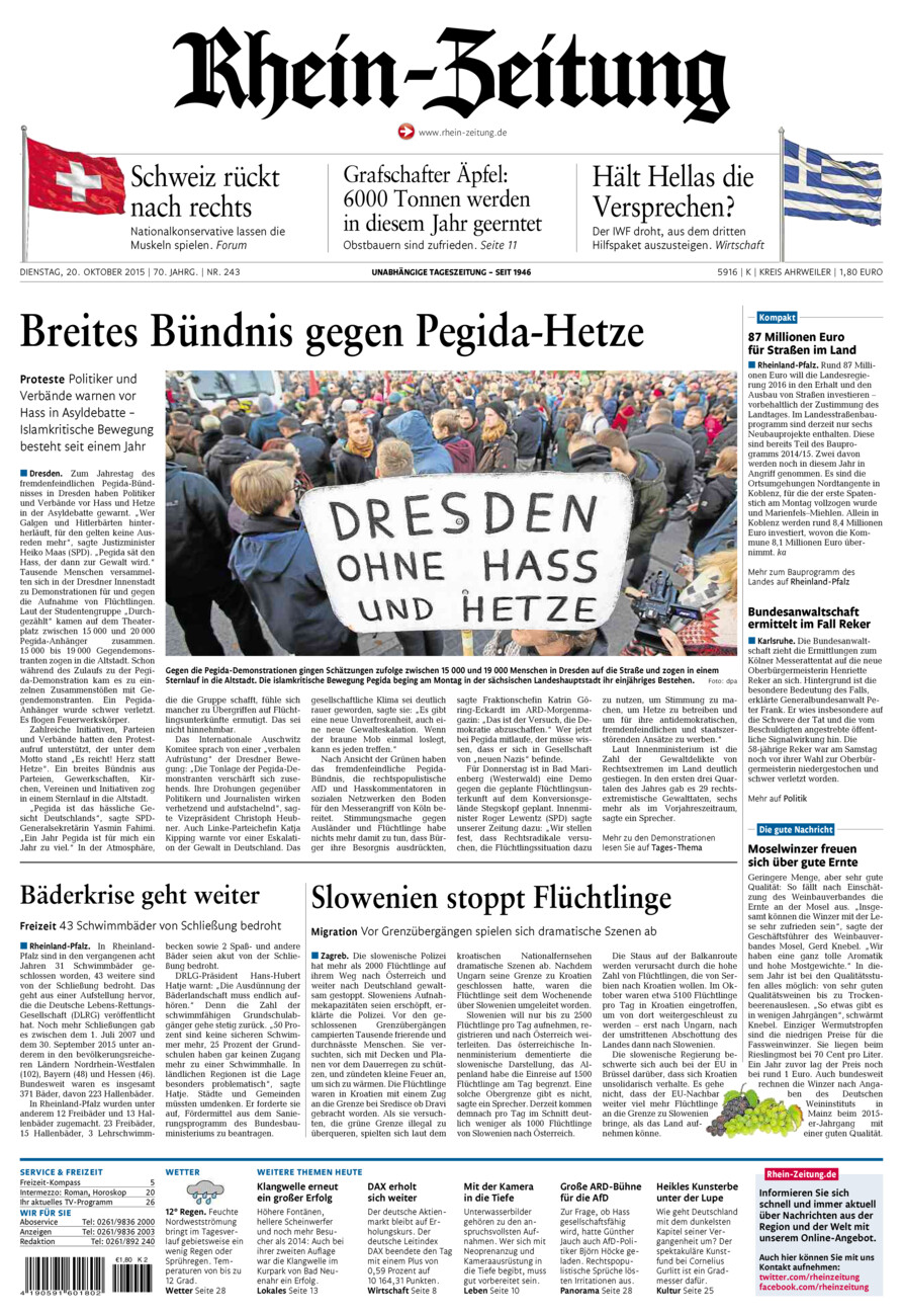 Rhein-Zeitung Kreis Ahrweiler vom Dienstag, 20.10.2015