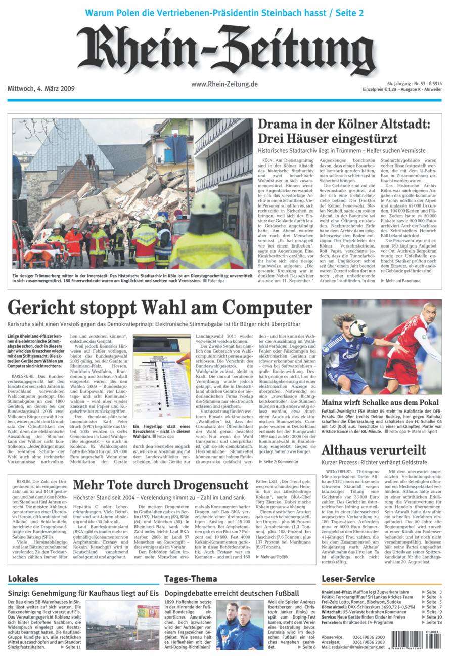 Rhein-Zeitung Kreis Ahrweiler vom Mittwoch, 04.03.2009