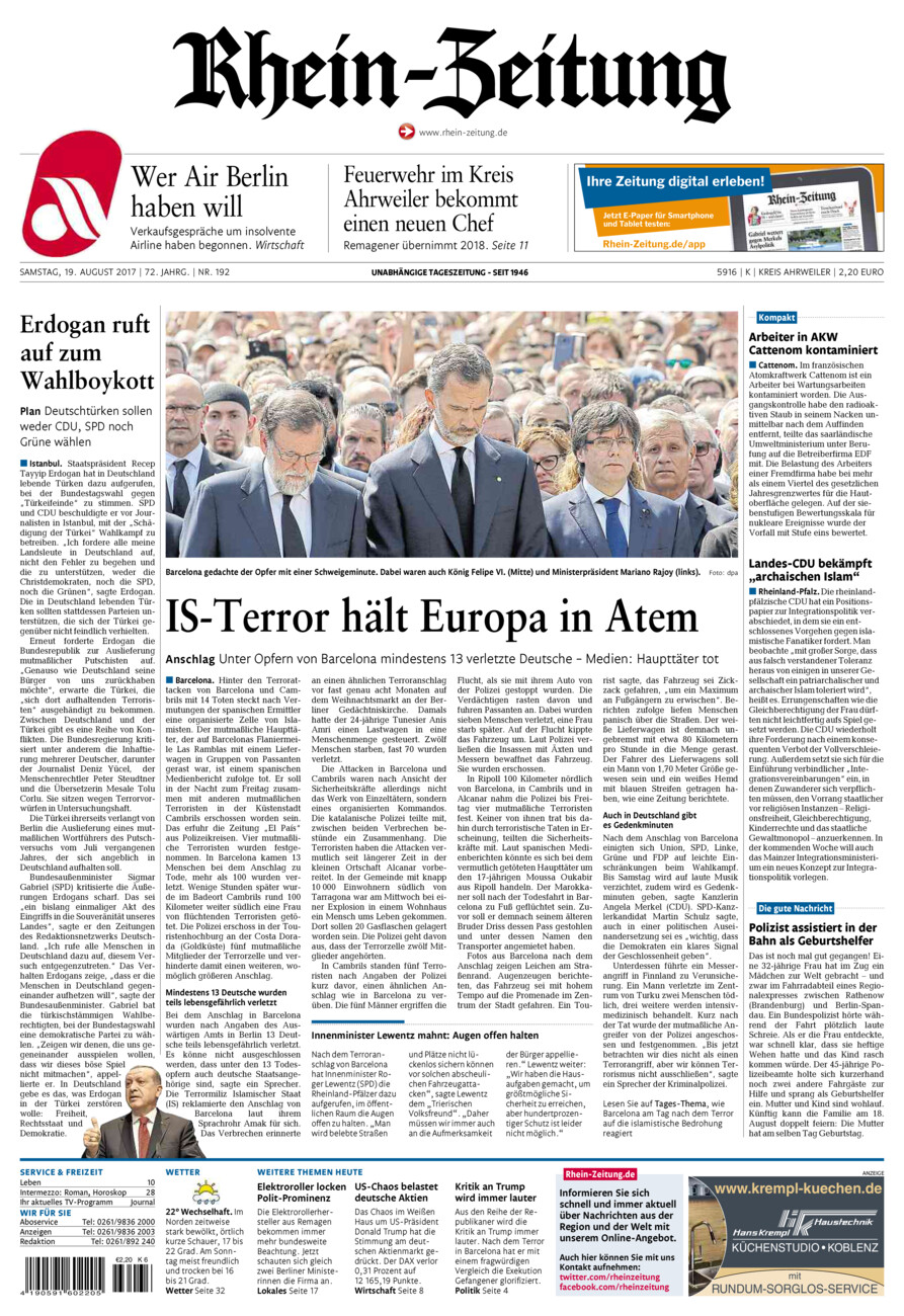 Rhein-Zeitung Kreis Ahrweiler vom Samstag, 19.08.2017