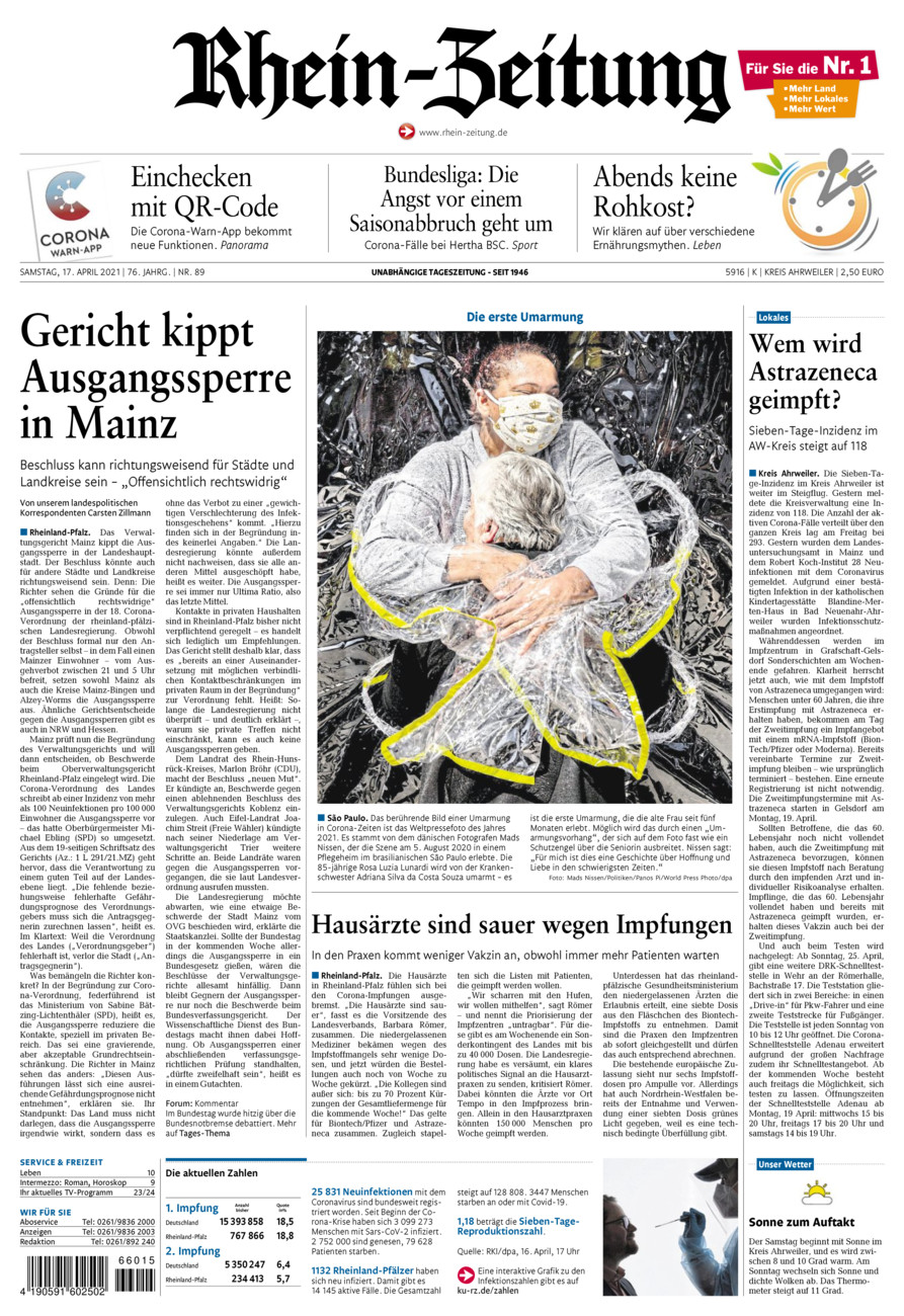 Rhein-Zeitung Kreis Ahrweiler vom Samstag, 17.04.2021