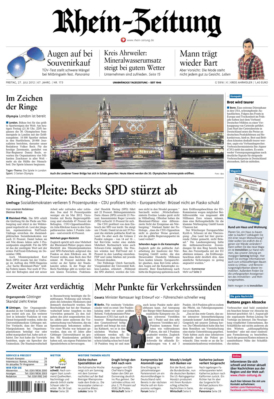 Rhein-Zeitung Kreis Ahrweiler vom Freitag, 27.07.2012