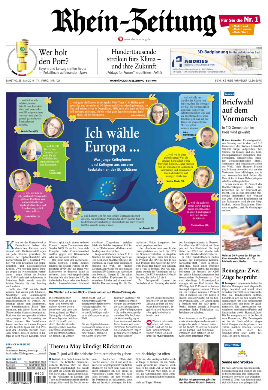 Rhein-Zeitung Kreis Ahrweiler vom Samstag, 25.05.2019