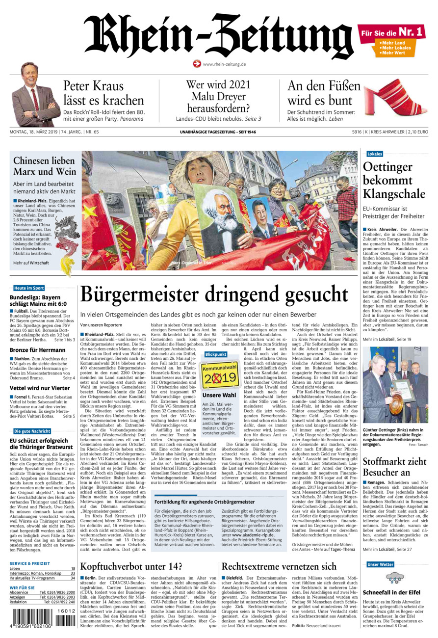 Rhein-Zeitung Kreis Ahrweiler vom Montag, 18.03.2019