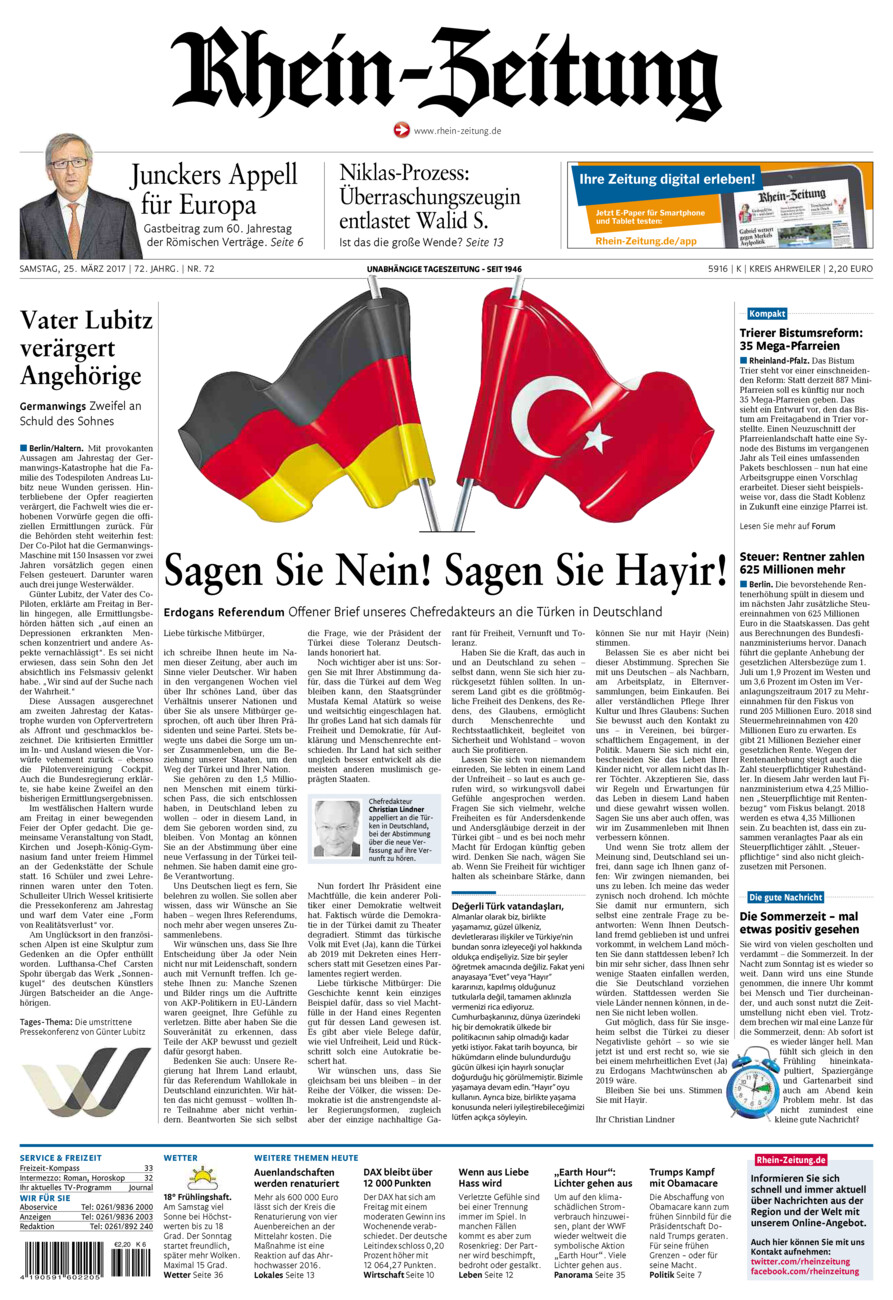 Rhein-Zeitung Kreis Ahrweiler vom Samstag, 25.03.2017