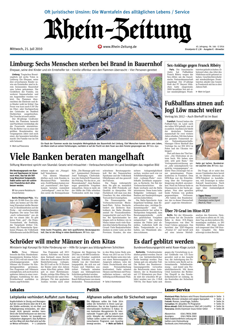 Rhein-Zeitung Kreis Ahrweiler vom Mittwoch, 21.07.2010