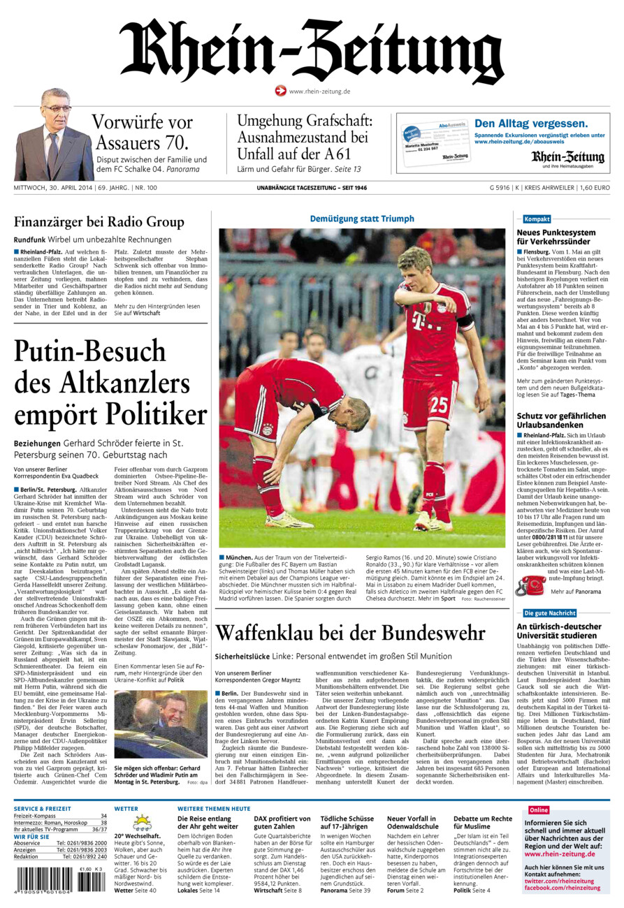 Rhein-Zeitung Kreis Ahrweiler vom Mittwoch, 30.04.2014