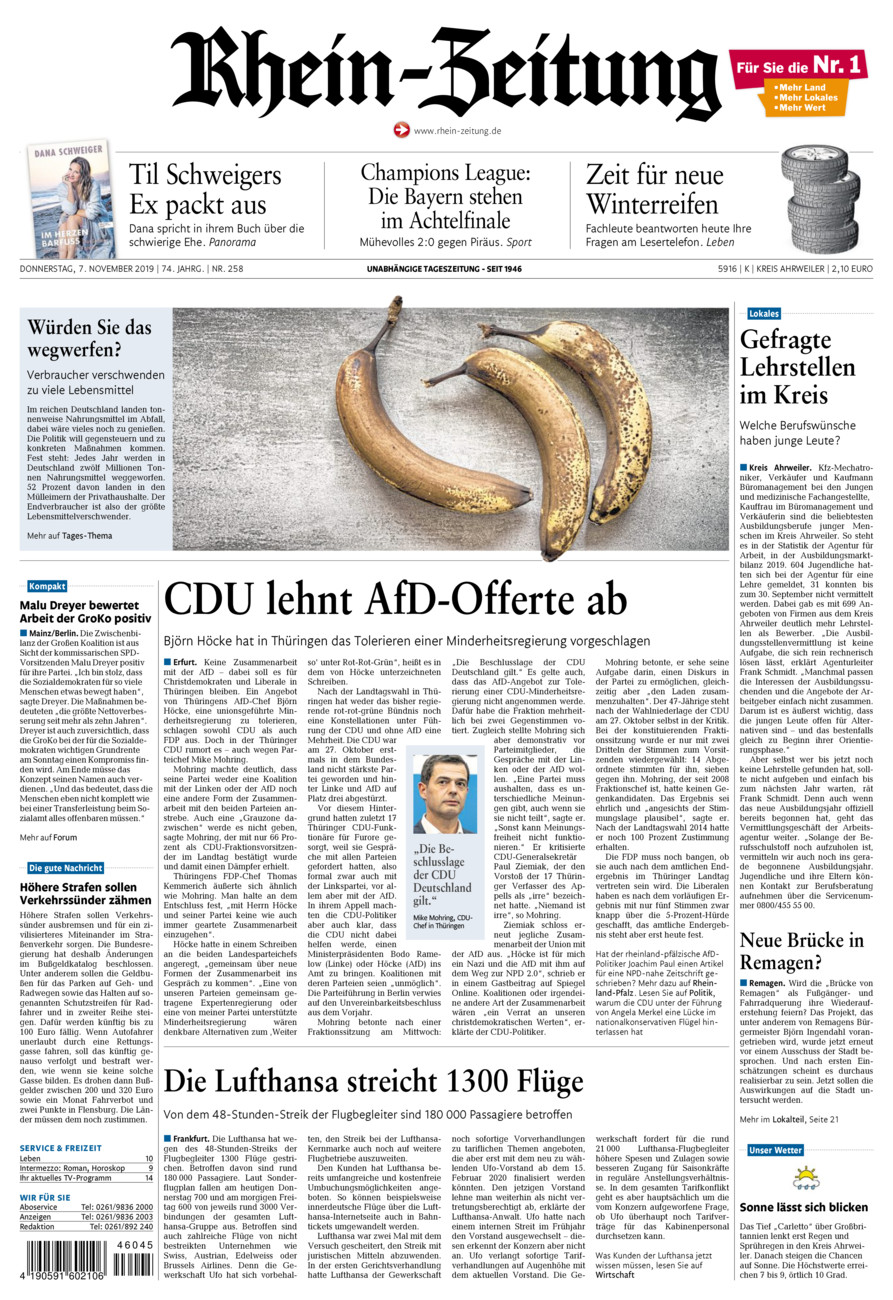 Rhein-Zeitung Kreis Ahrweiler vom Donnerstag, 07.11.2019