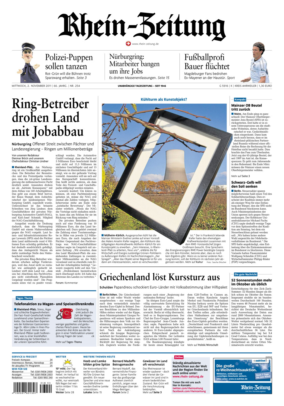 Rhein-Zeitung Kreis Ahrweiler vom Mittwoch, 02.11.2011