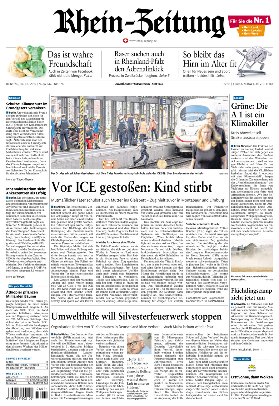 Rhein-Zeitung Kreis Ahrweiler vom Dienstag, 30.07.2019