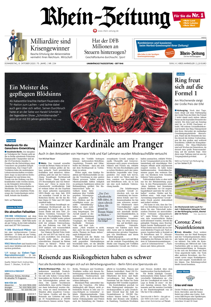 Rhein-Zeitung Kreis Ahrweiler vom Donnerstag, 08.10.2020