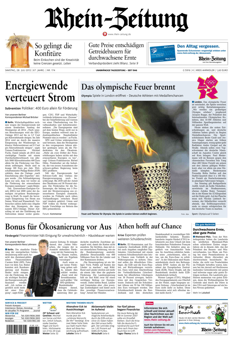 Rhein-Zeitung Kreis Ahrweiler vom Samstag, 28.07.2012