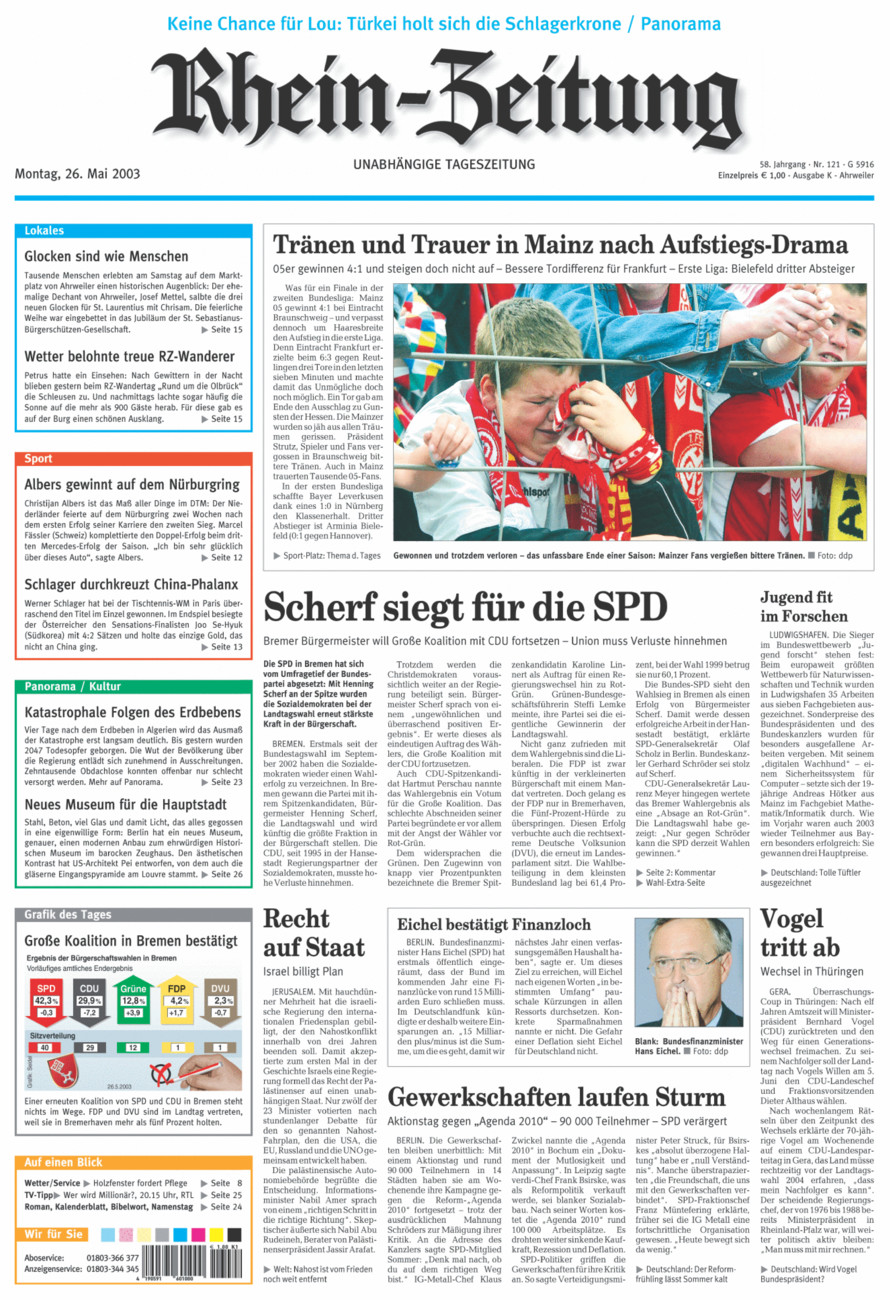 Rhein-Zeitung Kreis Ahrweiler vom Montag, 26.05.2003