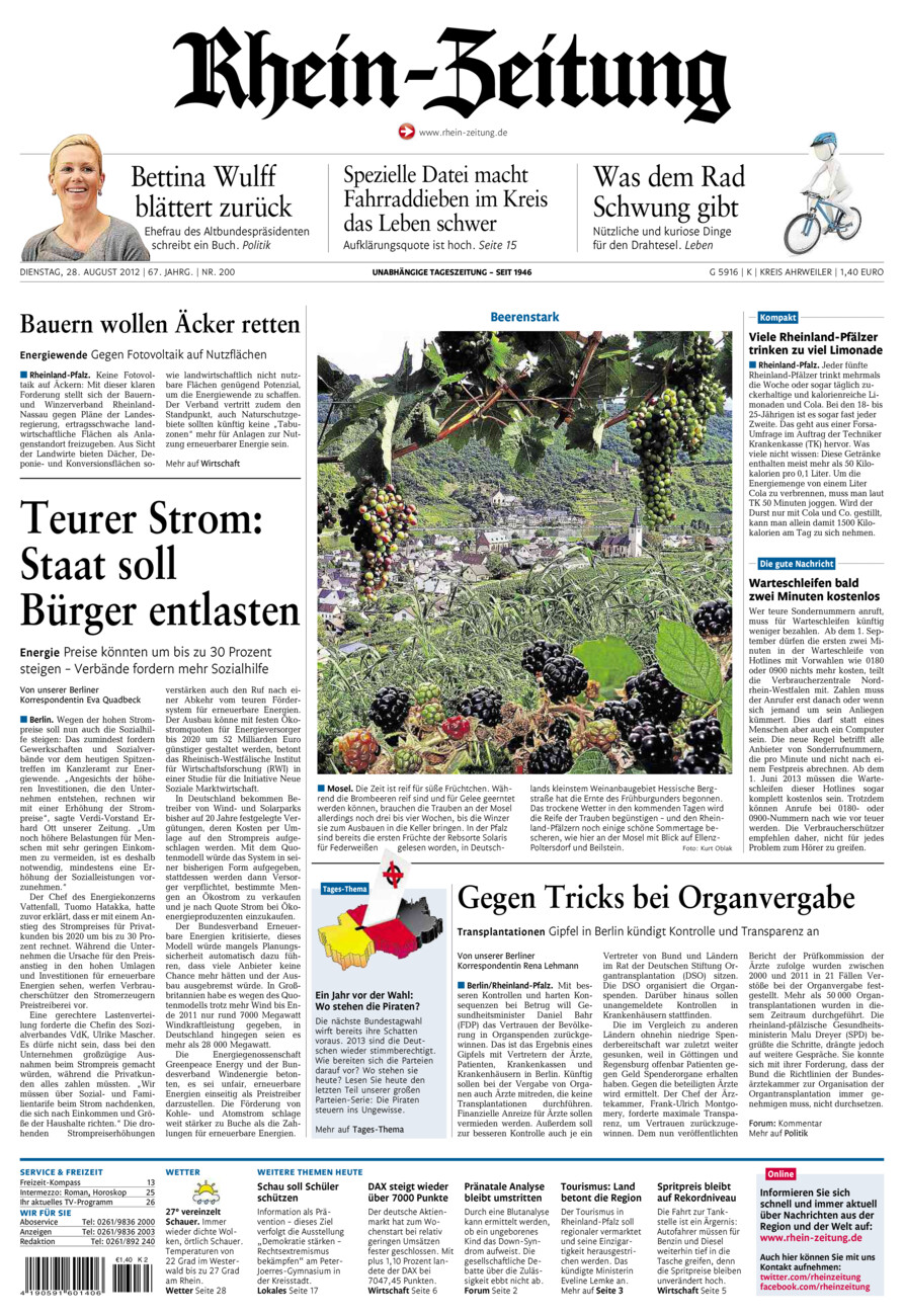 Rhein-Zeitung Kreis Ahrweiler vom Dienstag, 28.08.2012