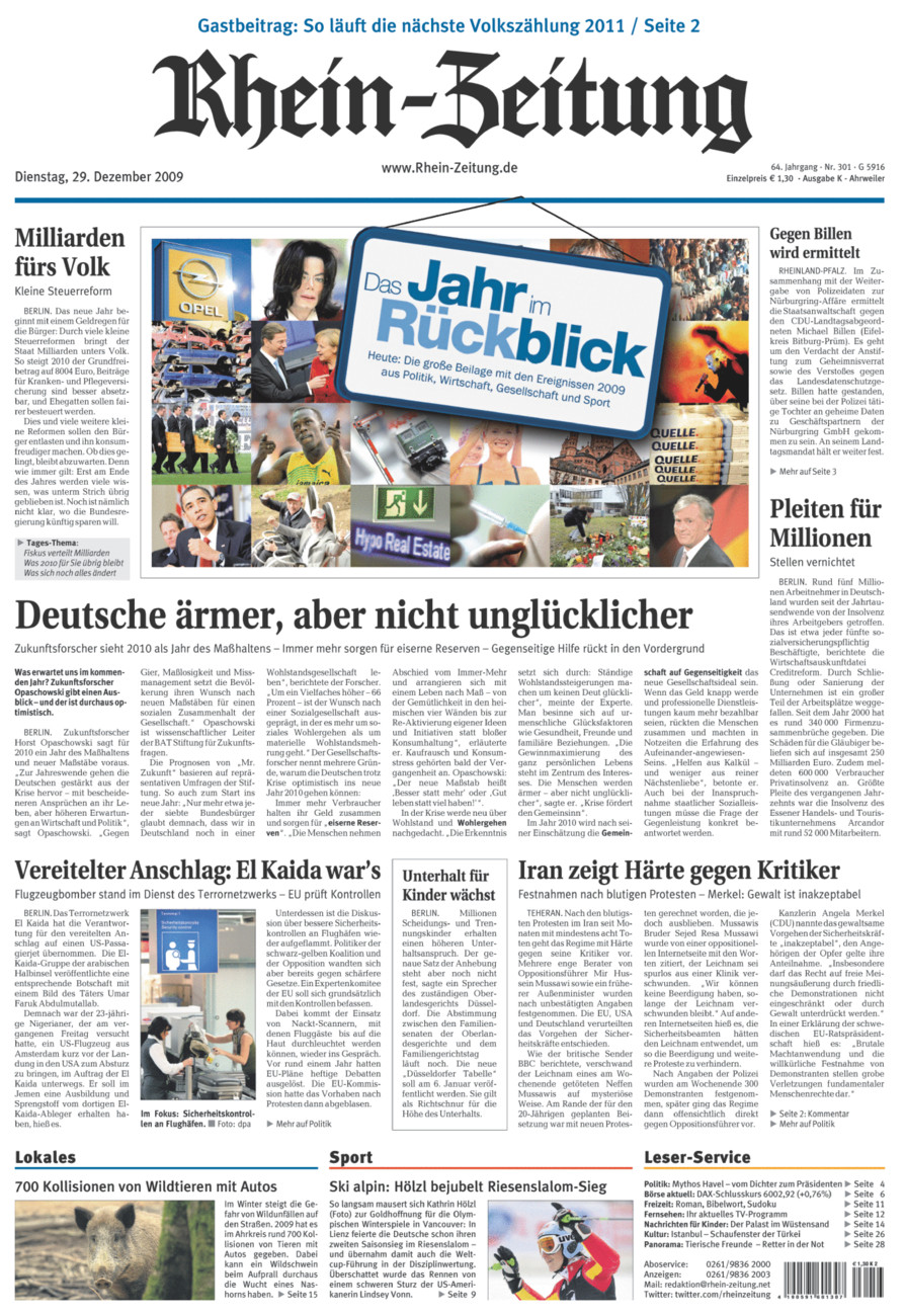 Rhein-Zeitung Kreis Ahrweiler vom Dienstag, 29.12.2009