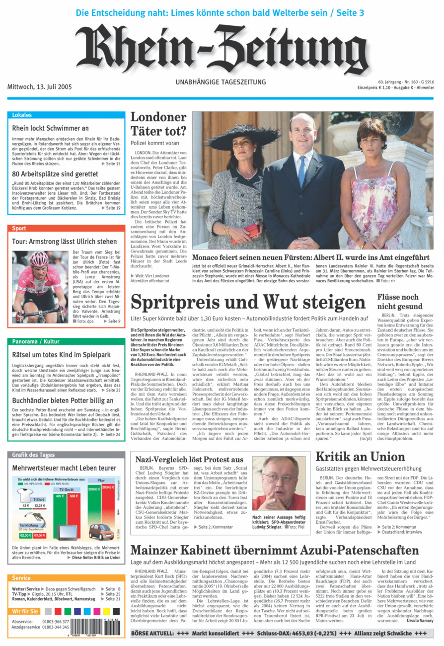 Rhein-Zeitung Kreis Ahrweiler vom Mittwoch, 13.07.2005