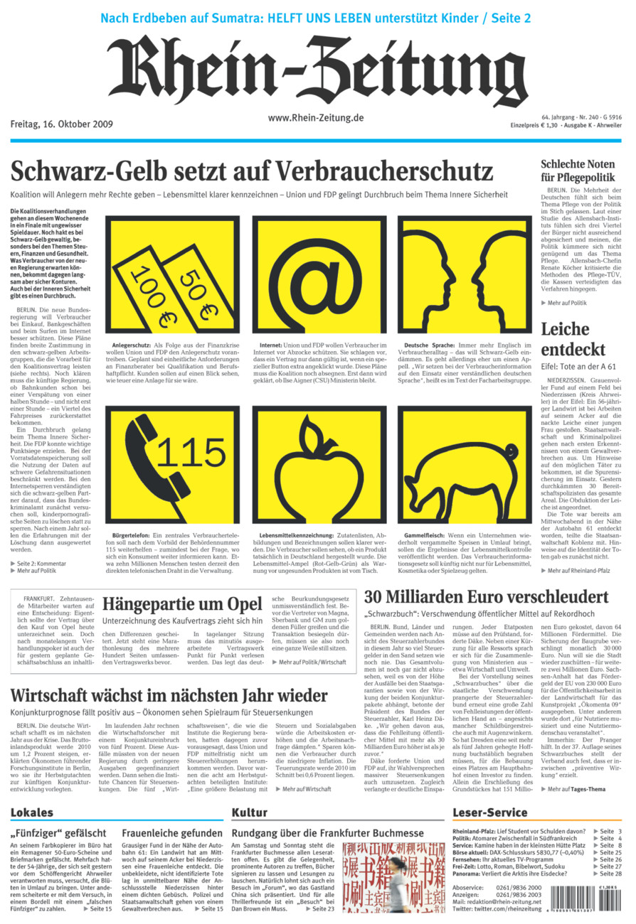Rhein-Zeitung Kreis Ahrweiler vom Freitag, 16.10.2009