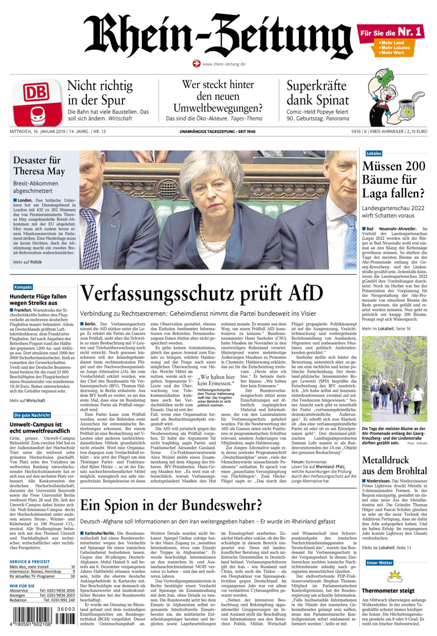Rhein-Zeitung Kreis Ahrweiler vom Mittwoch, 16.01.2019