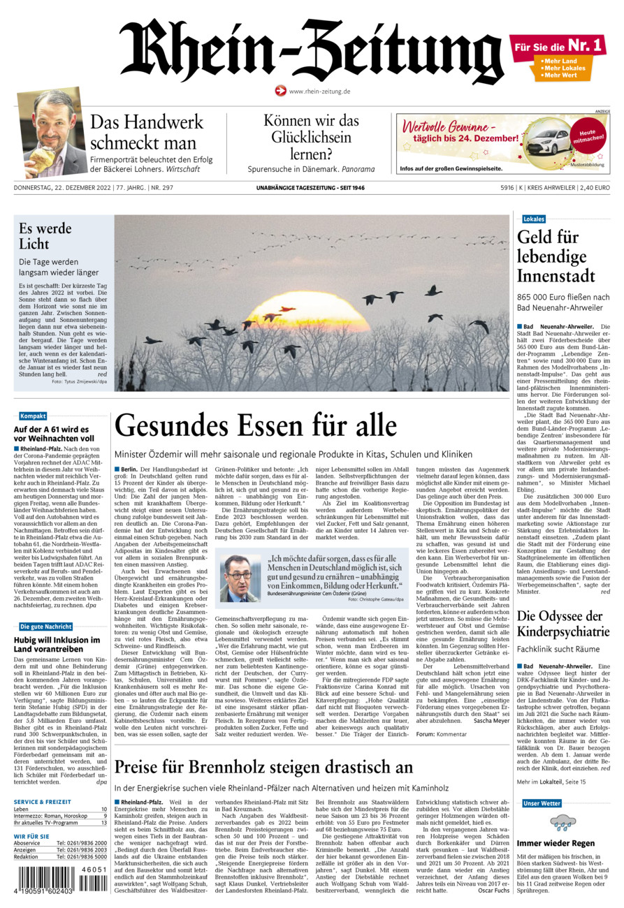 Rhein-Zeitung Kreis Ahrweiler vom Donnerstag, 22.12.2022