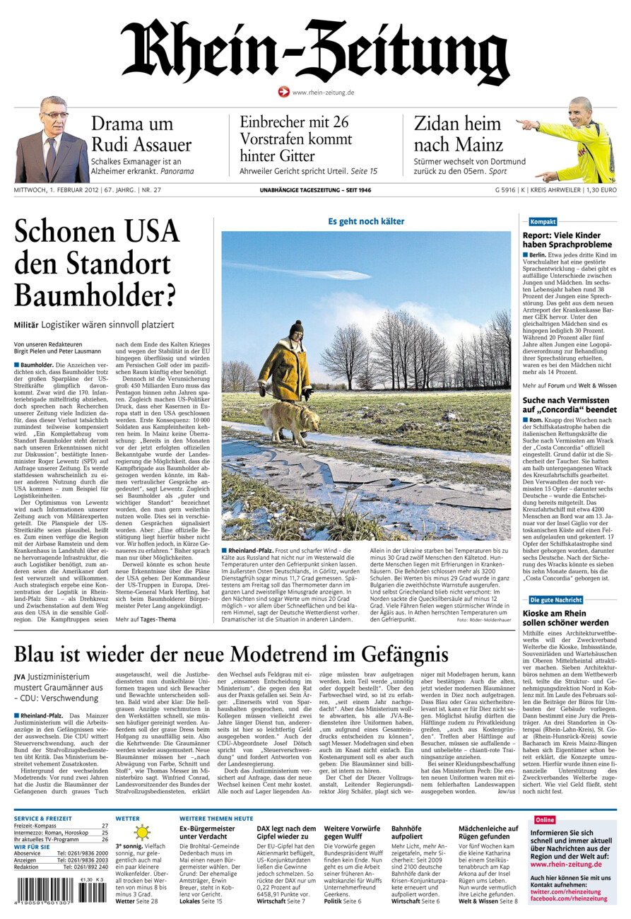Rhein-Zeitung Kreis Ahrweiler vom Mittwoch, 01.02.2012