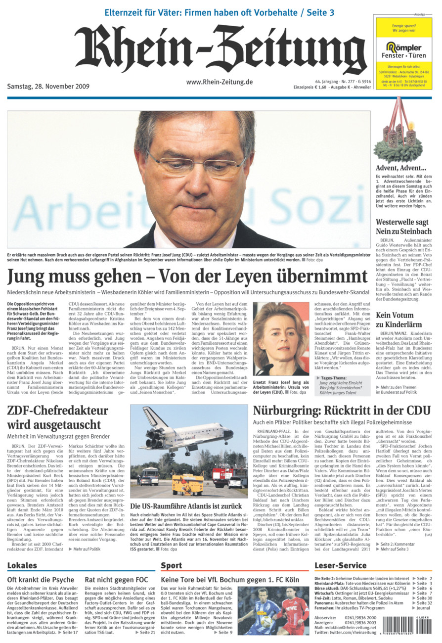 Rhein-Zeitung Kreis Ahrweiler vom Samstag, 28.11.2009
