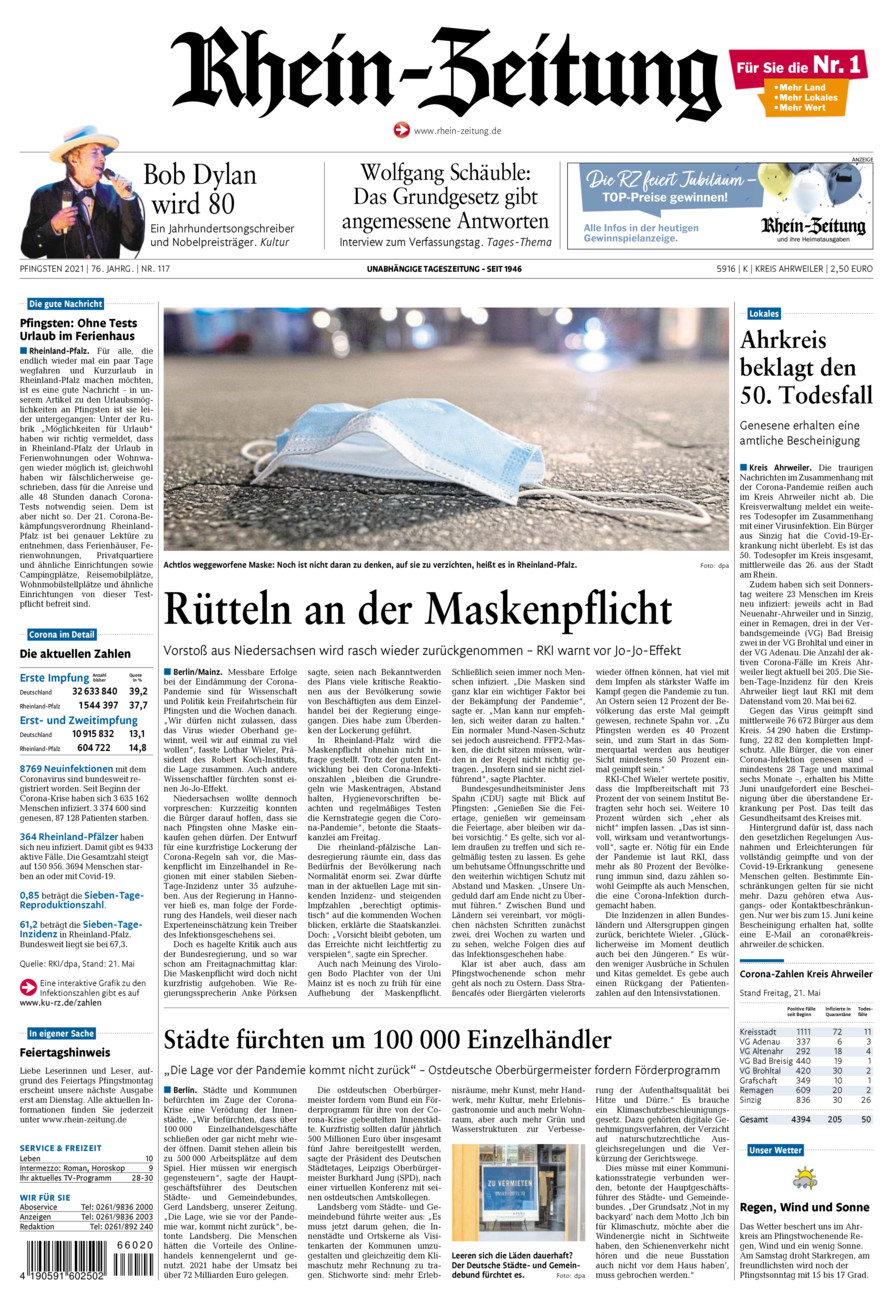 Rhein-Zeitung Kreis Ahrweiler vom Samstag, 22.05.2021