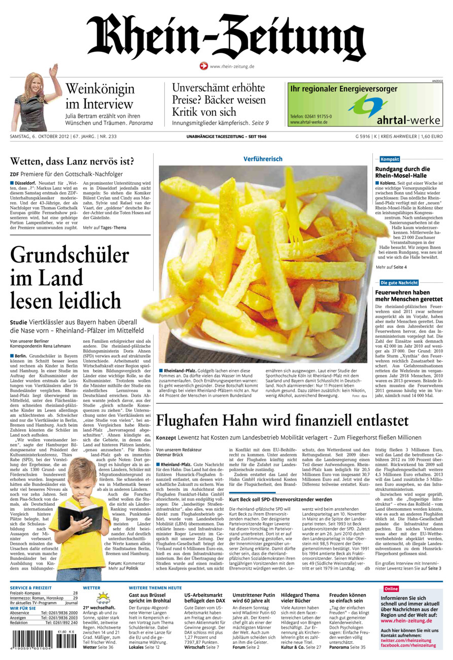 Rhein-Zeitung Kreis Ahrweiler vom Samstag, 06.10.2012