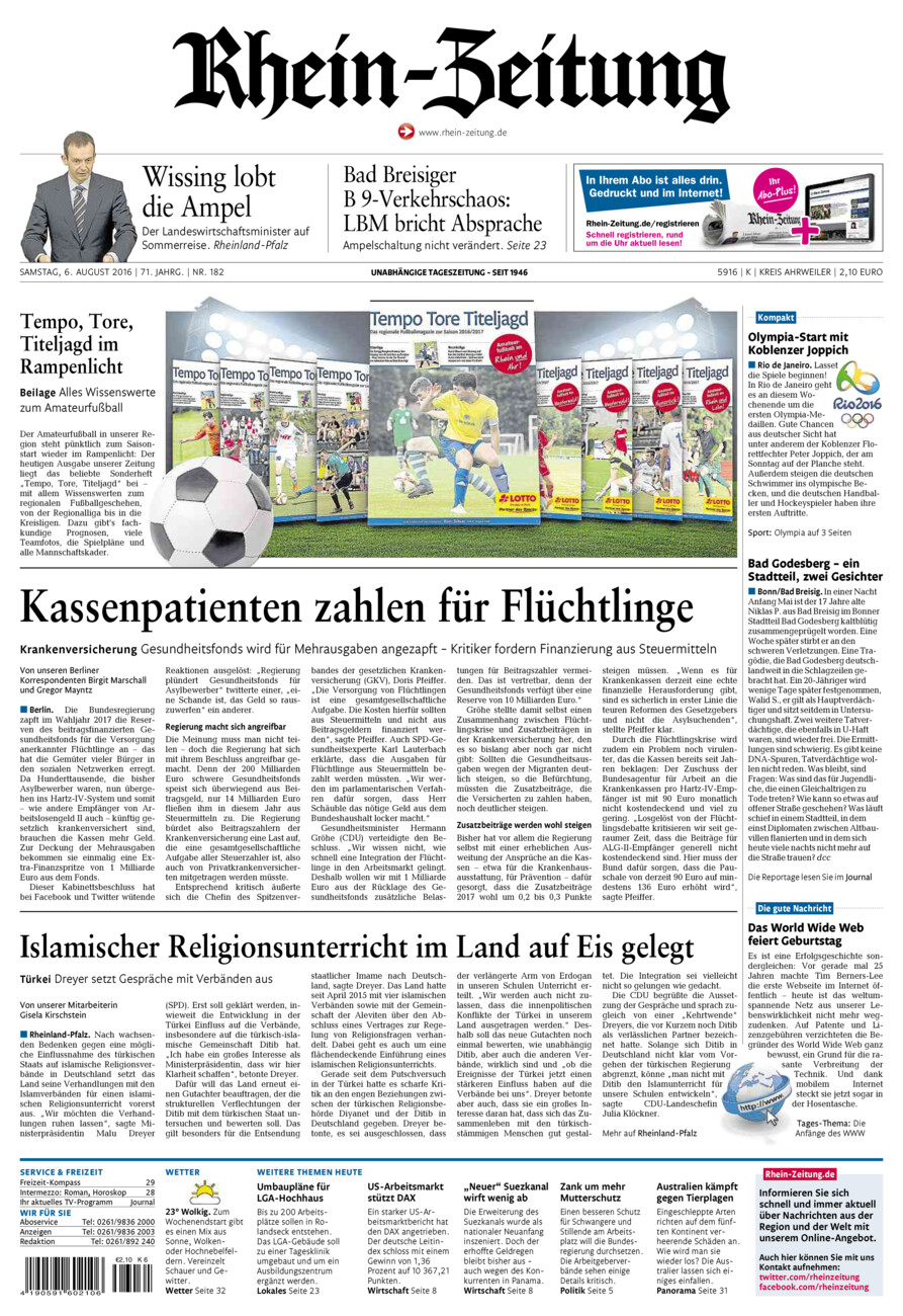 Rhein-Zeitung Kreis Ahrweiler vom Samstag, 06.08.2016