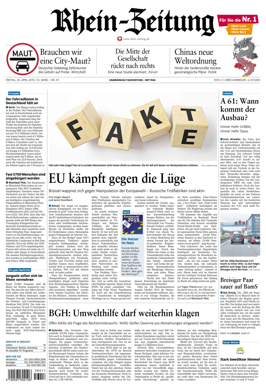 Rhein-Zeitung Kreis Ahrweiler vom Freitag, 26.04.2019