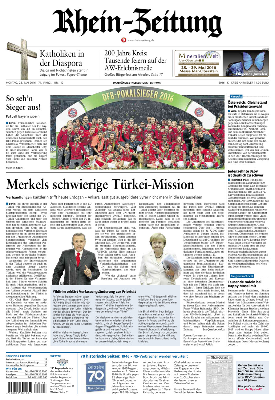 Rhein-Zeitung Kreis Ahrweiler vom Montag, 23.05.2016