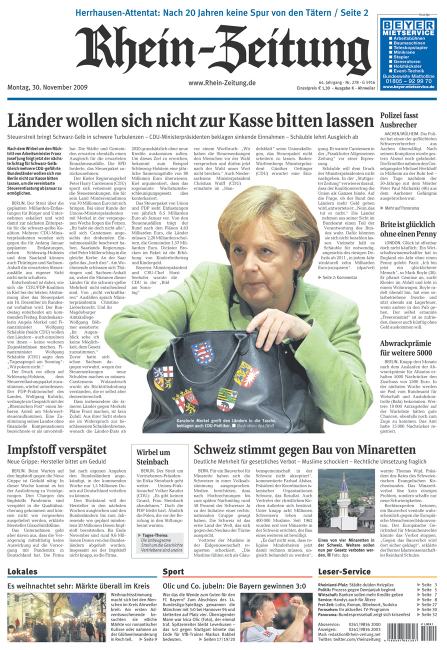 Rhein-Zeitung Kreis Ahrweiler vom Montag, 30.11.2009