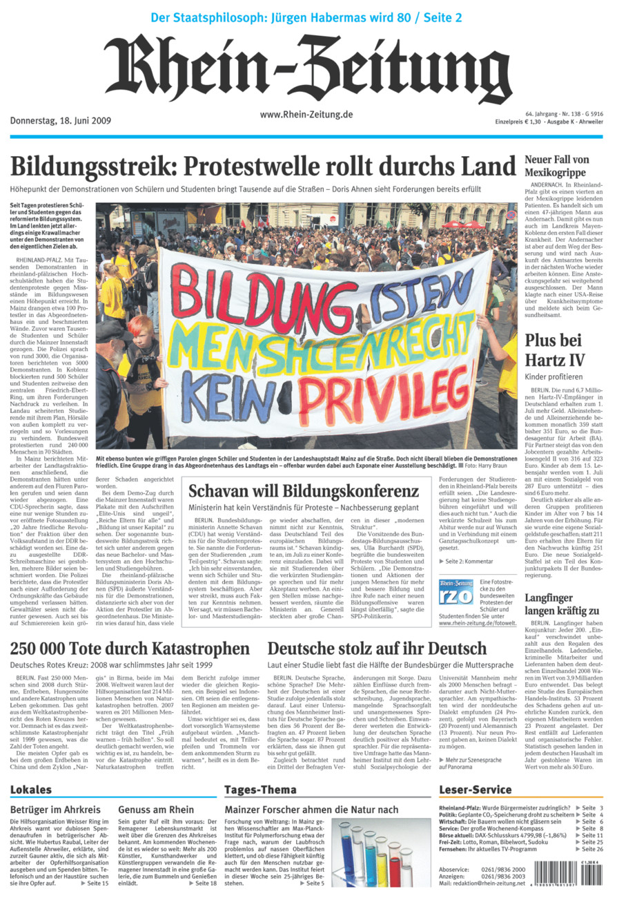 Rhein-Zeitung Kreis Ahrweiler vom Donnerstag, 18.06.2009