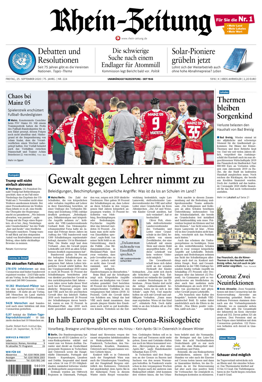 Rhein-Zeitung Kreis Ahrweiler vom Freitag, 25.09.2020