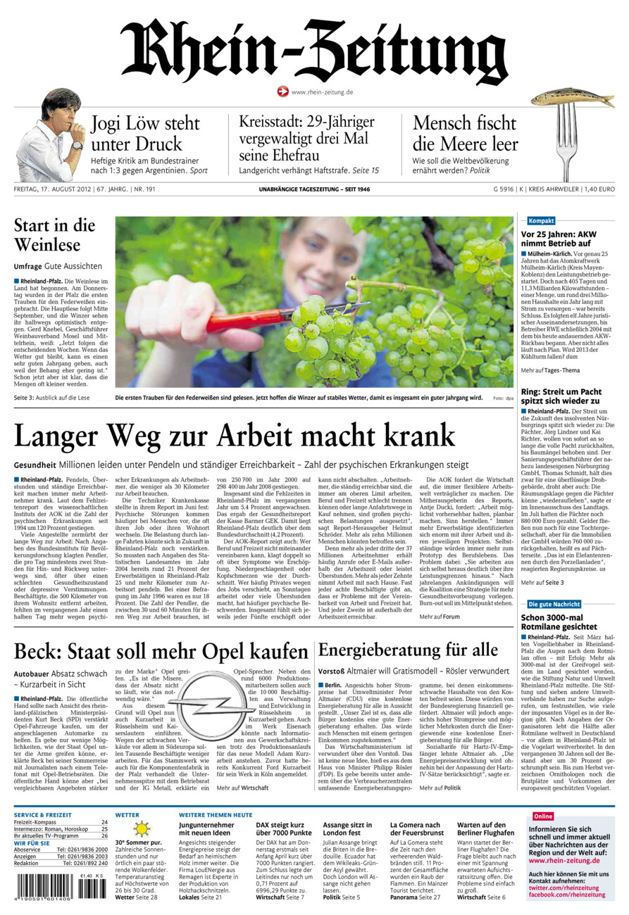 Rhein-Zeitung Kreis Ahrweiler vom Freitag, 17.08.2012