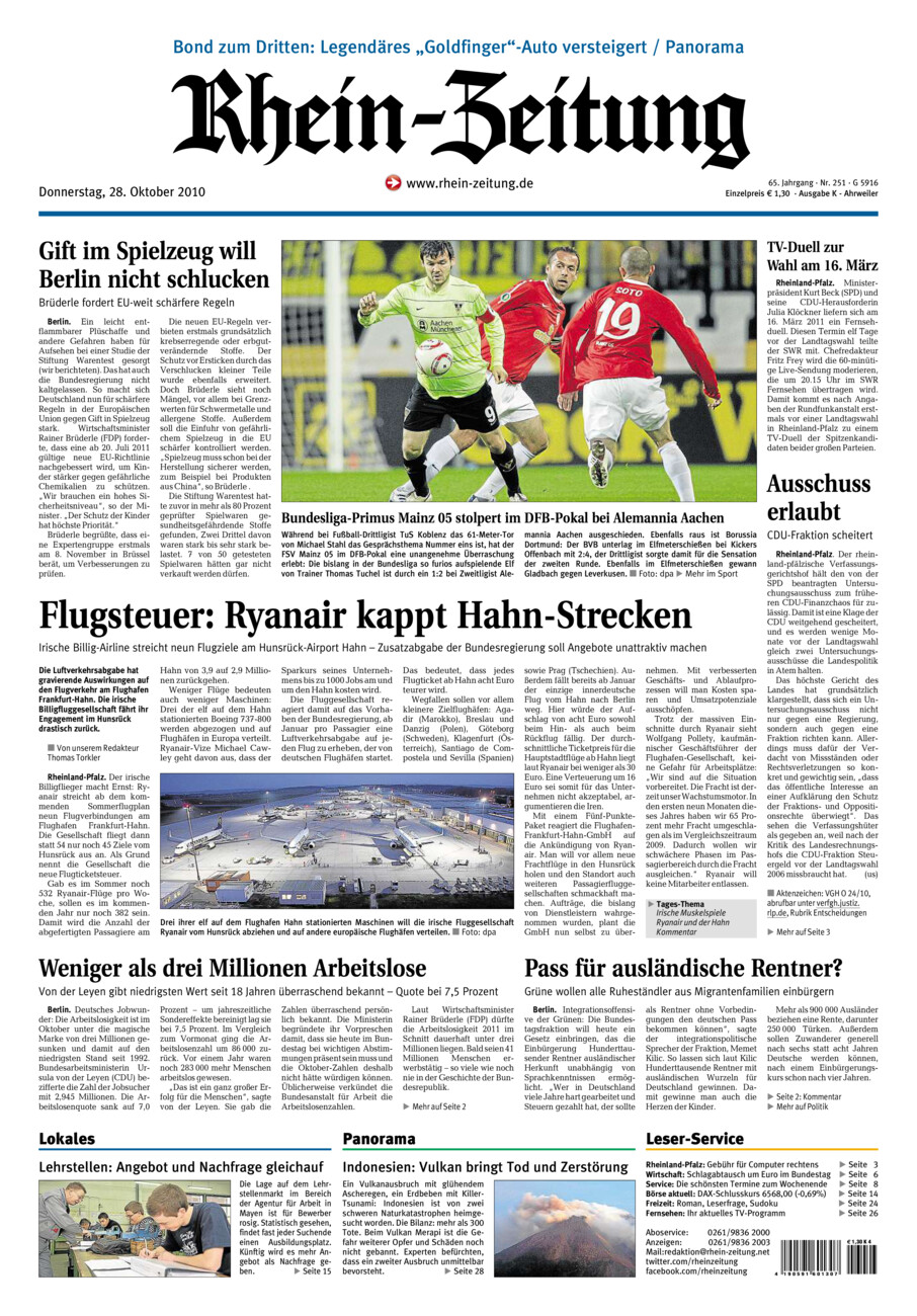 Rhein-Zeitung Kreis Ahrweiler vom Donnerstag, 28.10.2010