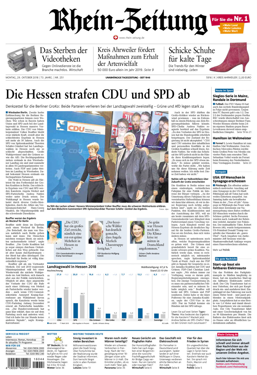 Rhein-Zeitung Kreis Ahrweiler vom Montag, 29.10.2018